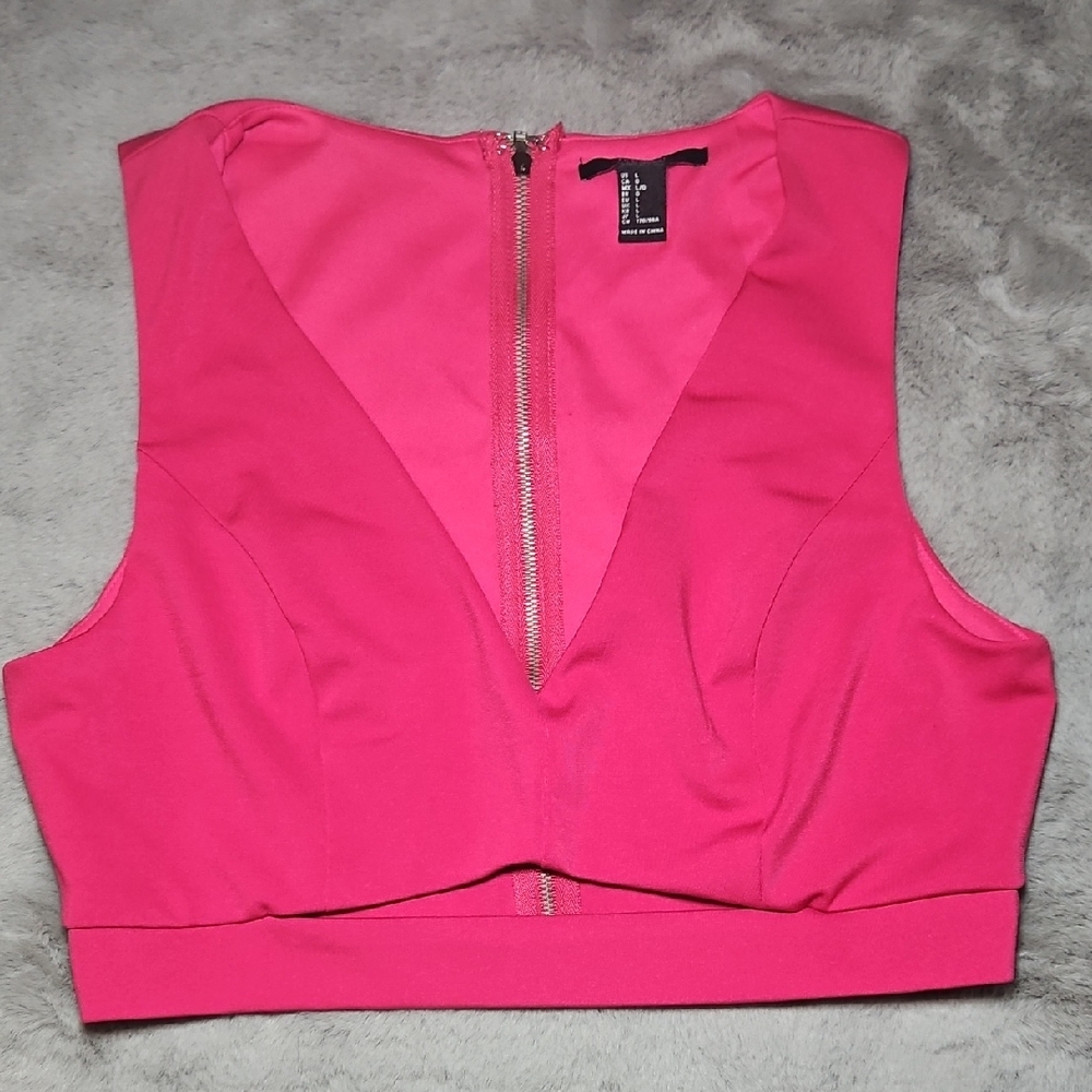 Forever 21 Hot Pink Deep V Crop Top